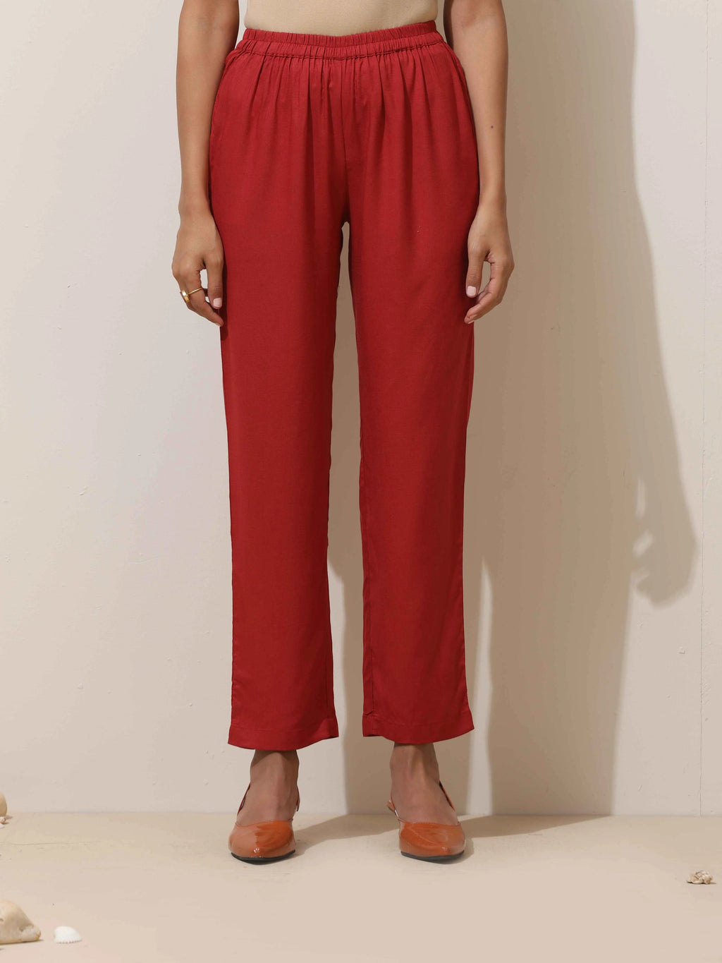 trueBrowns Maroon Viscose Solid Co-ord Set | Grocsy