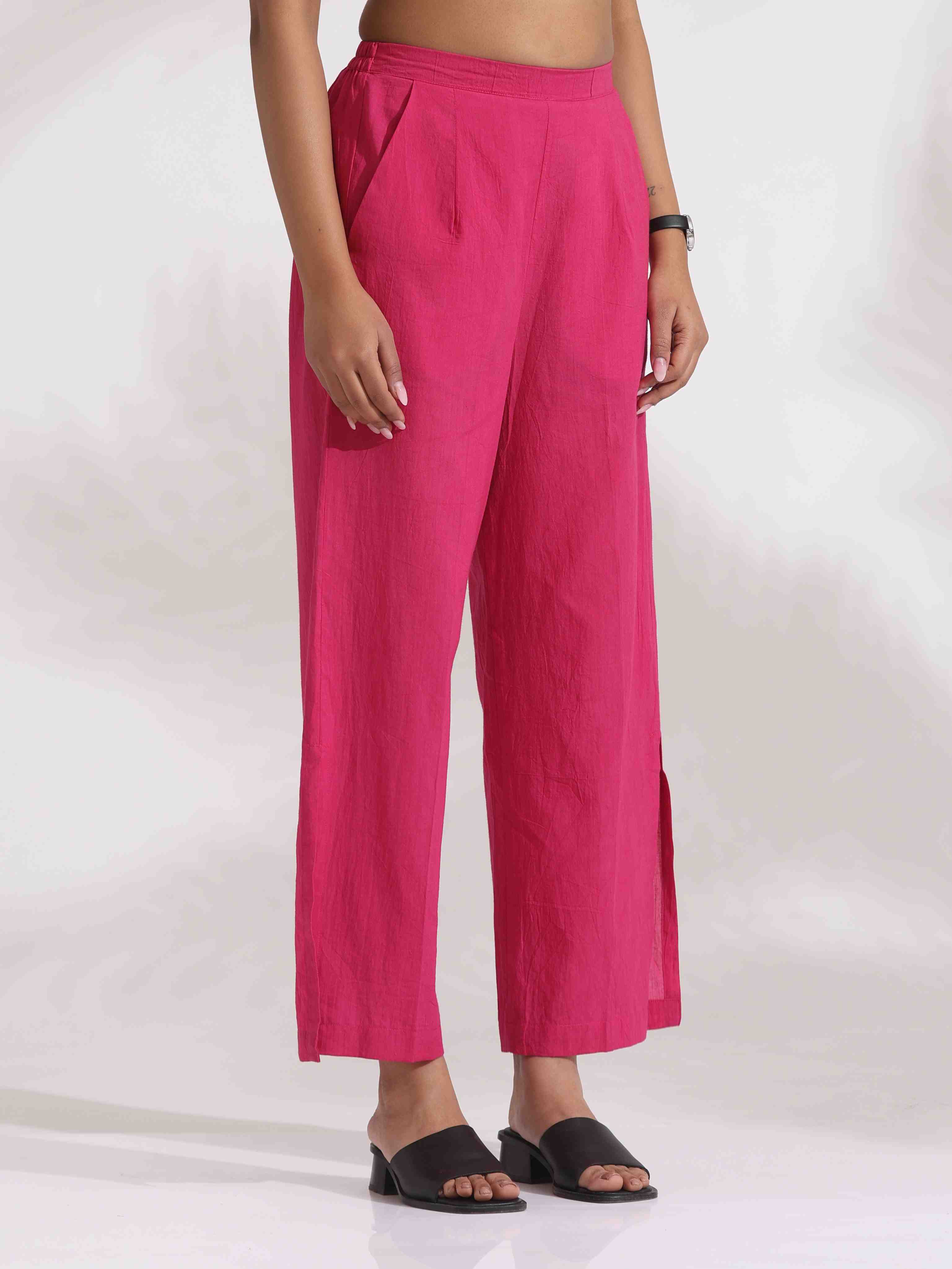 trueBrowns Pink Cotton Print Flared Top Co-ord Set | Grocsy