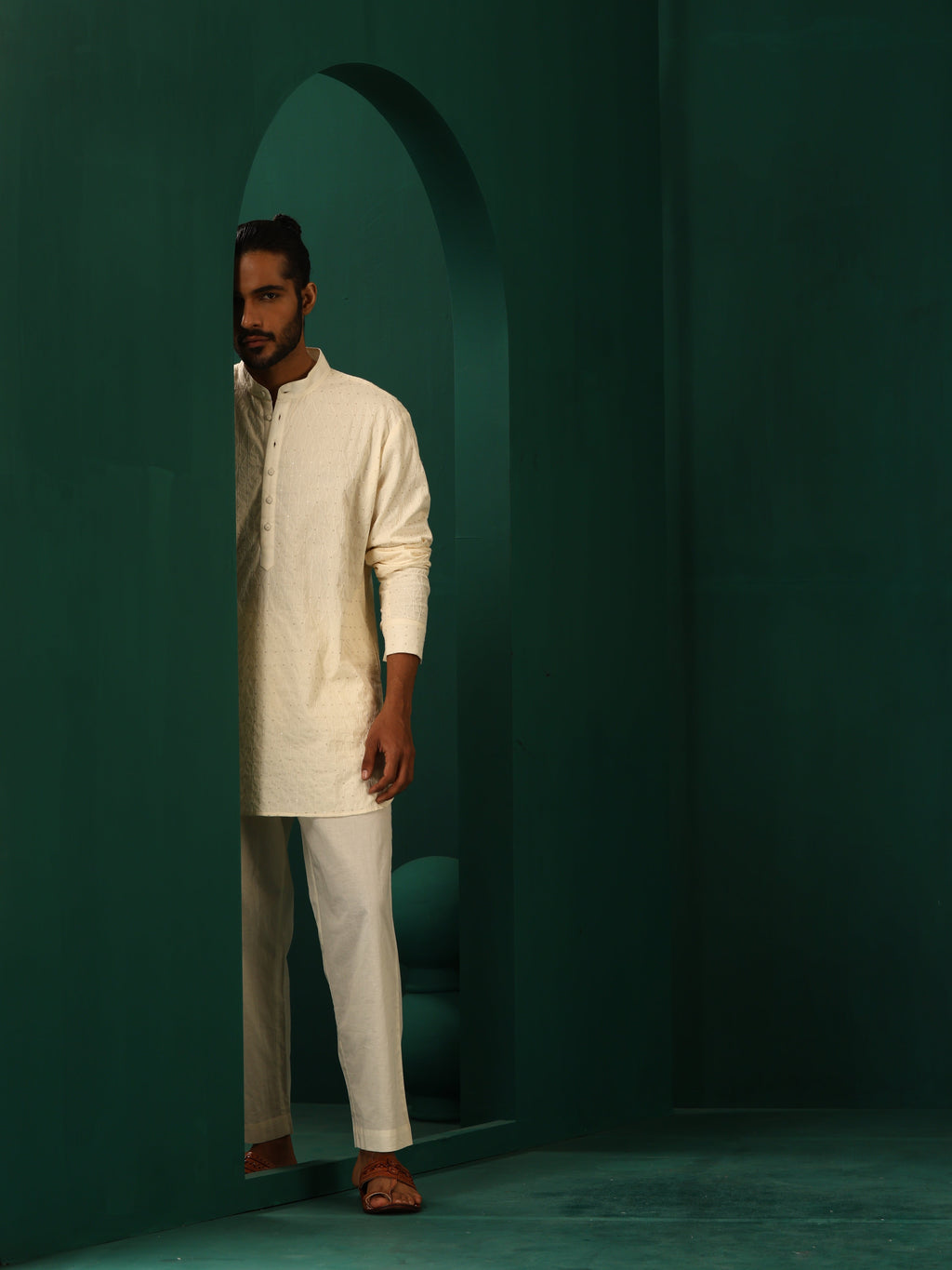 trueBrowns Men's Ivory Tonal Cotton Co-ord Set | Grocsy