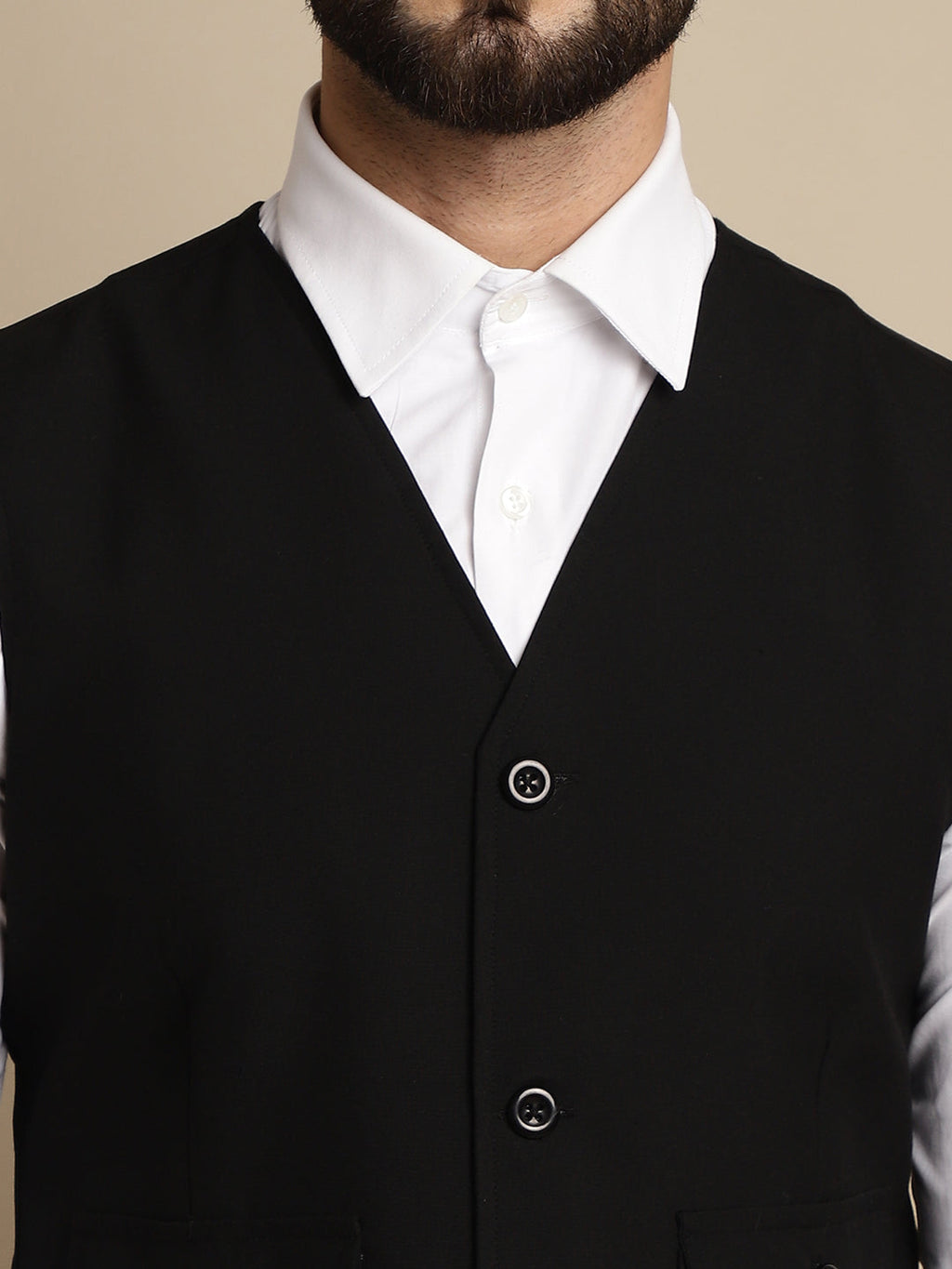 Even Apparels Men's Black Waistcoat With Patch Pocket | Grocsy