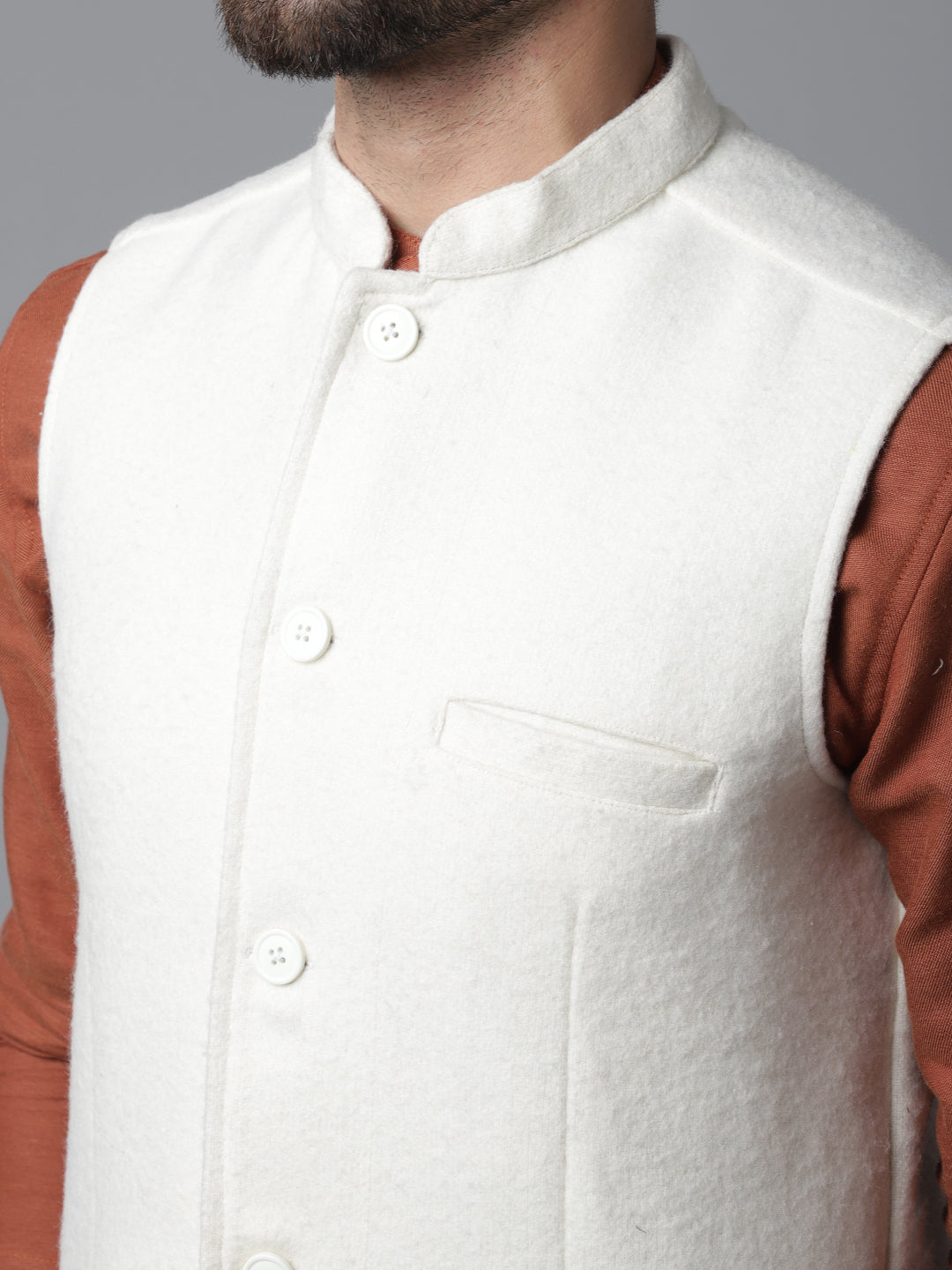 Even Apparels Men's White Pure Wool Nehru Jacket | Grocsy
