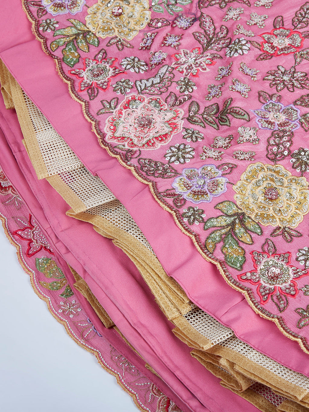 House of Panchhi Lime Green Chiffon Sequins And Thread Embroidery Lehenga Choli & Dupatta | Grocsy