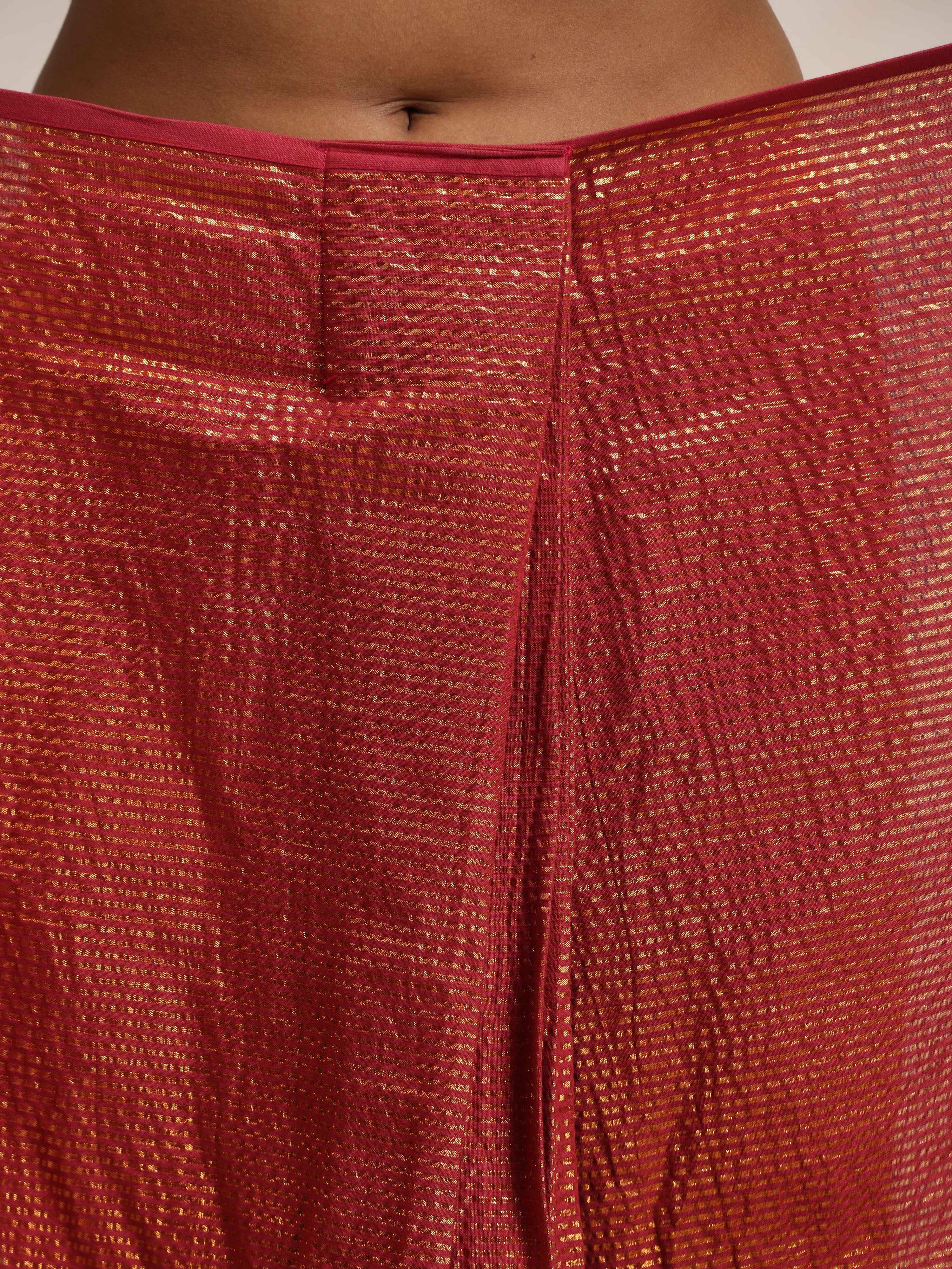 trueBrowns Maroon Gold Metallic Ready To Wear Saree | Grocsy