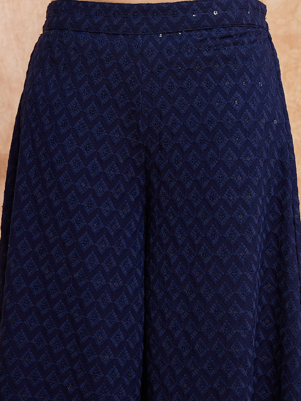 InWeave Women's Royal Blue Chikankari Long Anarkali Kurta Sharara Set | Grocsy