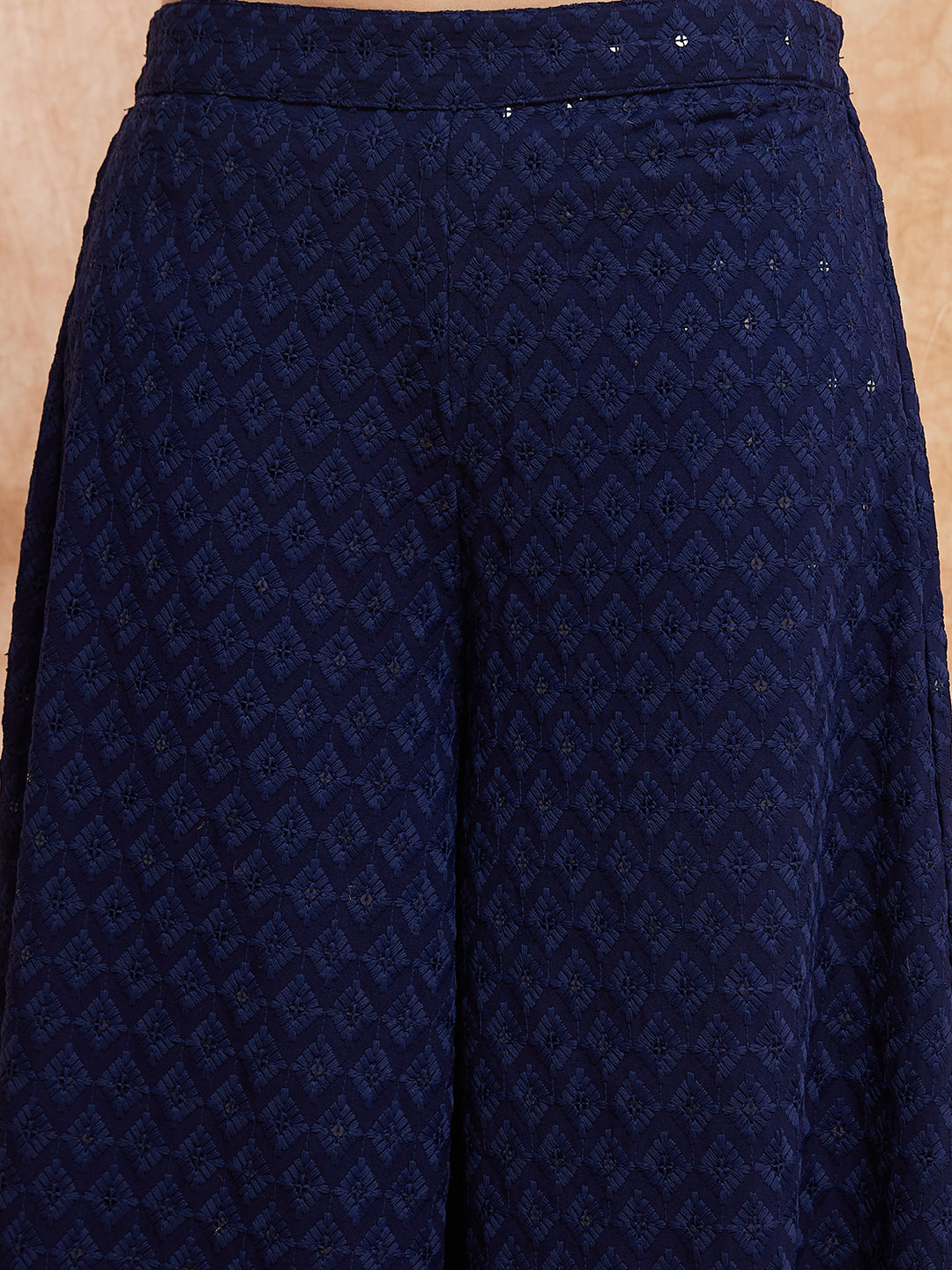 InWeave Women's Royal Blue Chikankari Long Anarkali Kurta Sharara Set | Grocsy