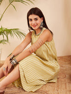 InWeave Women's Light Yellow Lurex Kantha Mandarin Neck Kurta Palazzo Set | Grocsy
