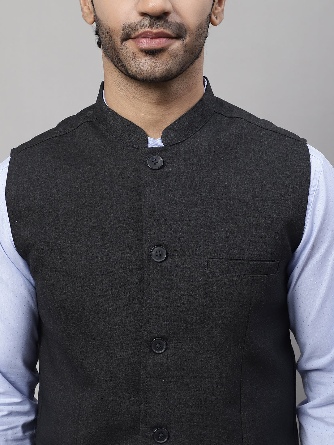 Even Apparels Men's Grey Nehru Jacket With Welt Pockets | Grocsy