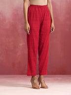 trueBrowns Red Cotton Dobby Flared Kurta Set | Grocsy