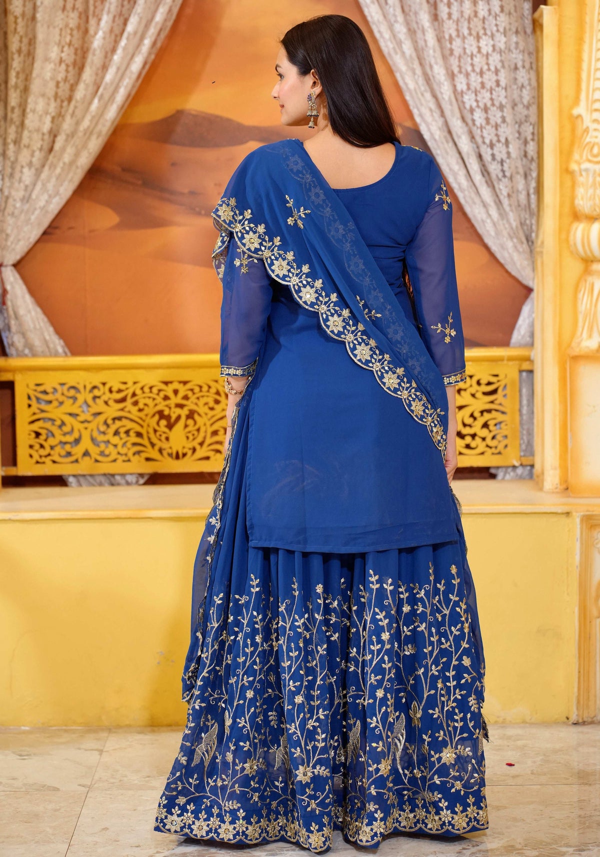 Yash Enterprise Trendy Fox Georgette Sequence Embroidery Readymade Blue Salwar Suit | Grocsy