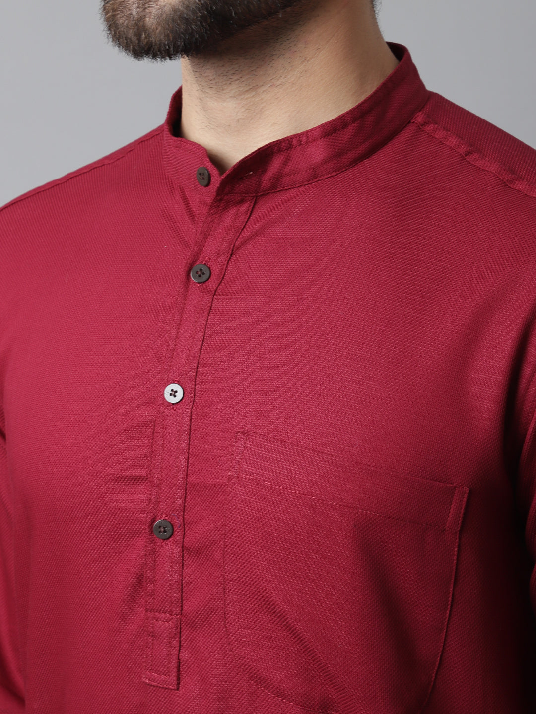 Even Apparels Maroon Pure Cotton Kurta With Band Collar | Grocsy