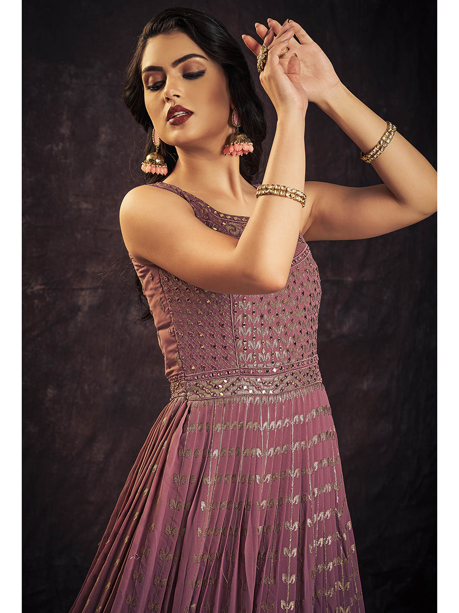 Myra Mauve Real Georgette Designer Gown Style Suit | Grocsy
