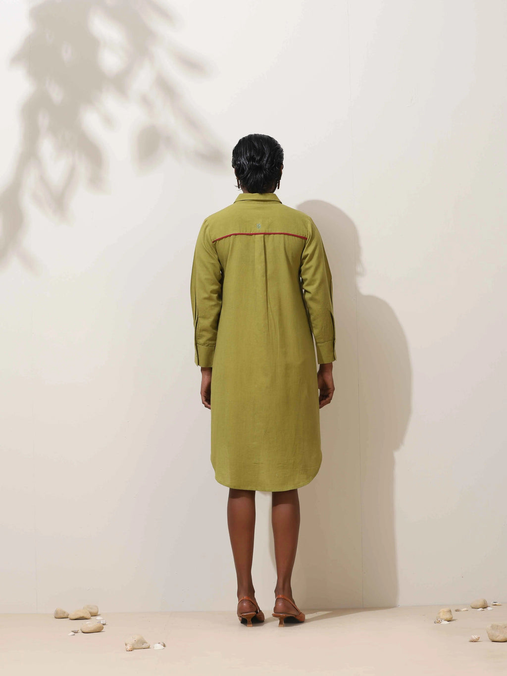 trueBrowns Pear Green Cotton Linen Dress | Grocsy
