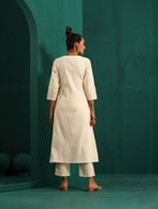 trueBrowns Ivory Tonal Cotton Angrakha Kurta Pant Set | Grocsy