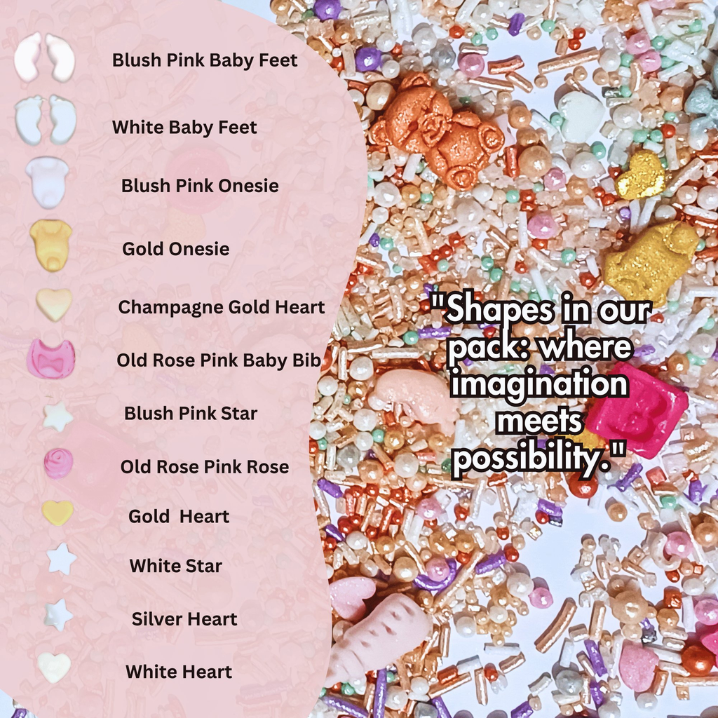 Confect Girls Baby Shower Sprinkles | Mix Heart, Teddy, Baby Feed Bottle & Baby Feet Sprinkles | Grocsy