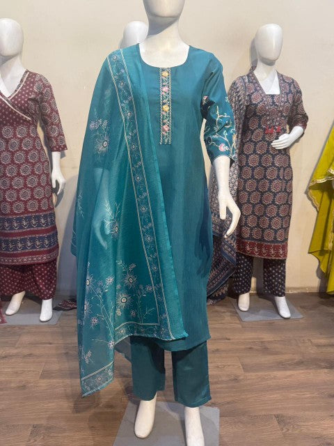 Anaita Teal Readymade Suit with Embroidery Work | Grocsy
