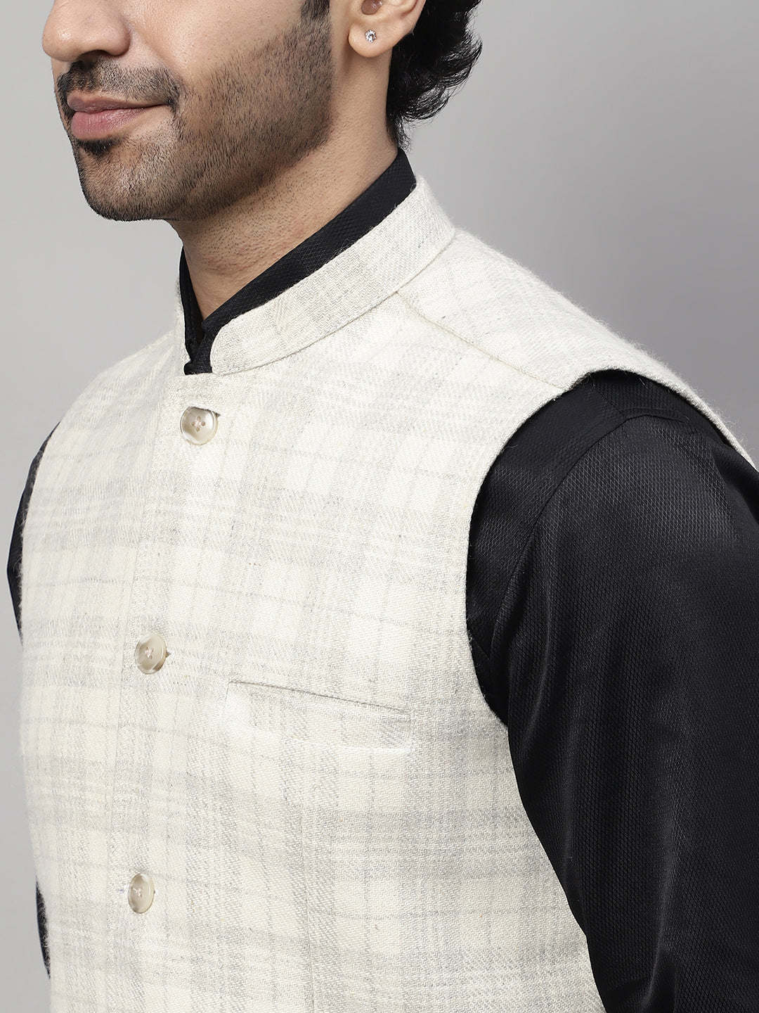 Even Apparels Men's Cream Pure Wool Nehru Jacket | Grocsy