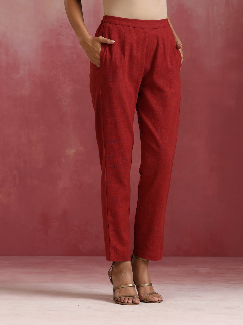 trueBrowns Maroon Cotton Dobby Kurta Set | Grocsy