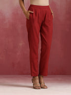 trueBrowns Maroon Cotton Dobby Kurta Set | Grocsy