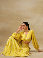 trueBrowns Lime Green Bandhani Printed Silk Top Skirt Set | Grocsy