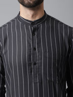 Even Apparels Black Pure Cotton Kurta With Band Collar | Grocsy