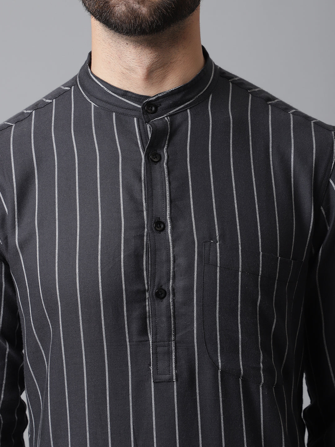 Even Apparels Black Pure Cotton Kurta With Band Collar | Grocsy