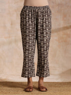 trueBrowns Clay Dabu Buta Print Cotton Front Neck Gathered Kurta Pant Set | Grocsy