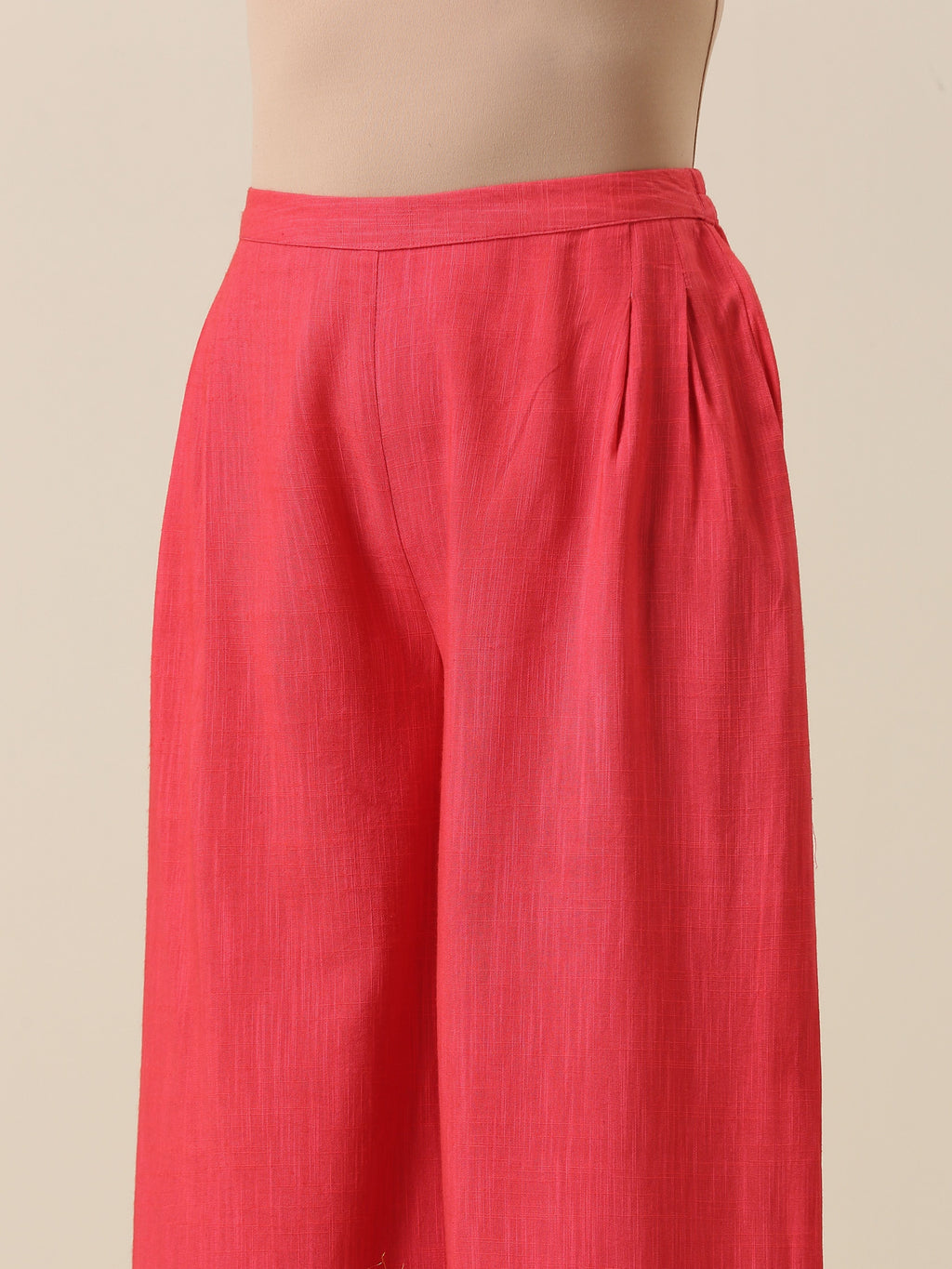trueBrowns Bright Pink Slub Texture Sleevesless Jacket Pant Set | Grocsy