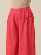 trueBrowns Bright Pink Slub Texture Sleevesless Jacket Pant Set | Grocsy