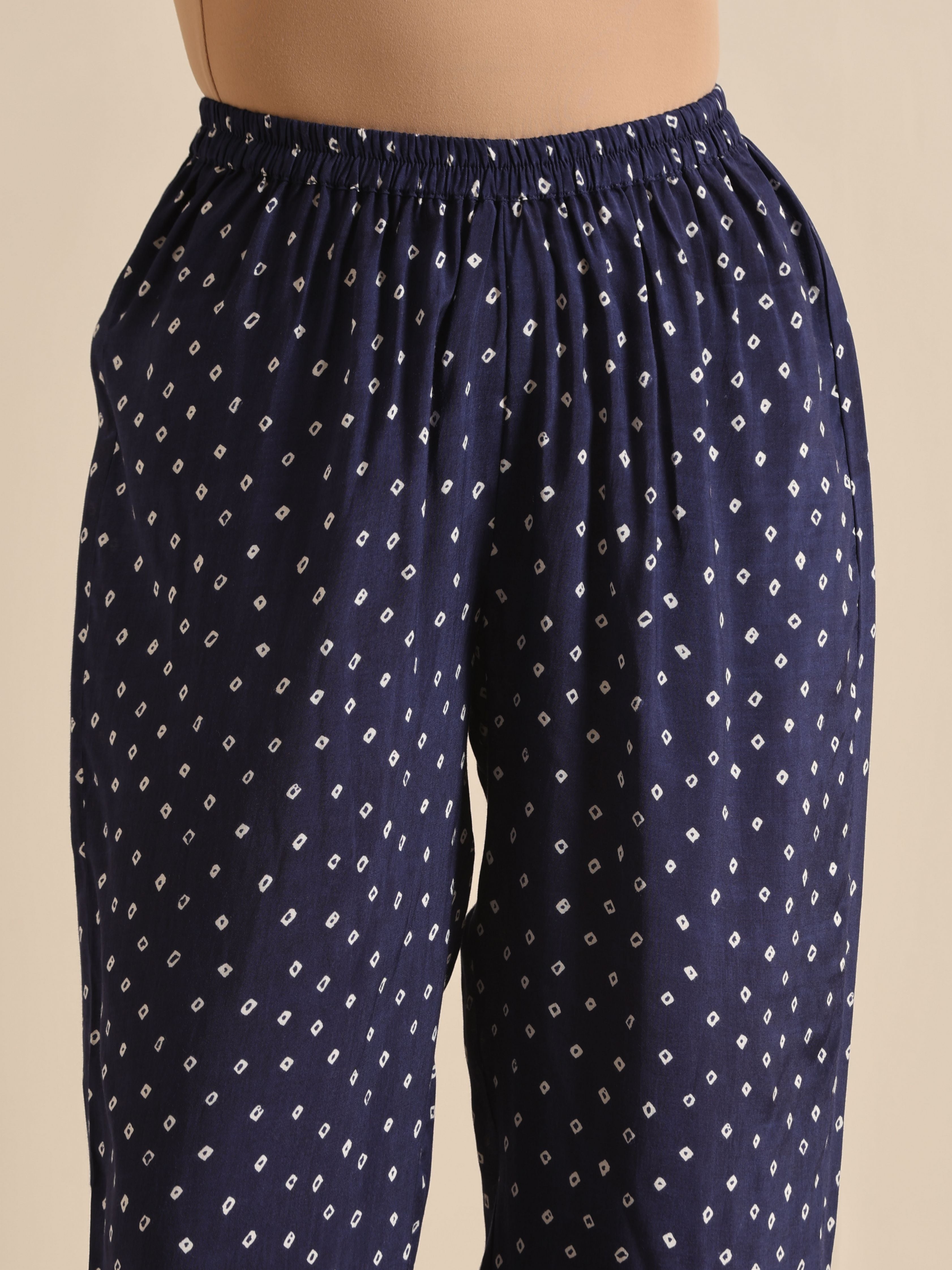 trueBrowns Blue Bandhani Silk Printed Boxy Fit Co-Ord Set | Grocsy
