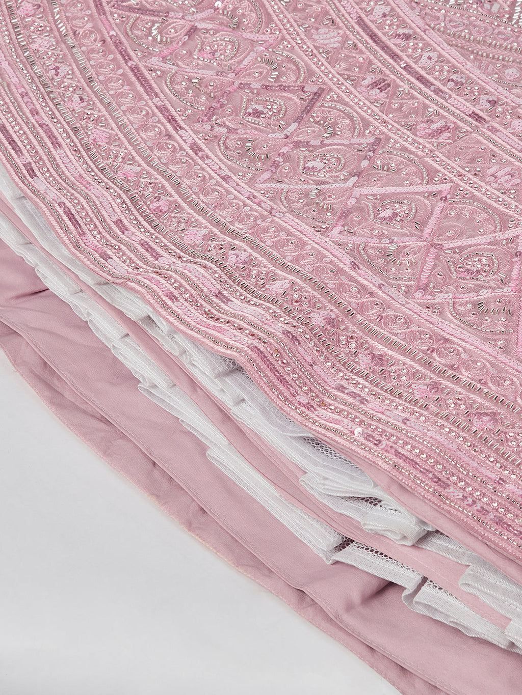 House of Panchhi Pink Net Cutdana, Sequins And Zarkan Embroidery Lehenga Choli & Dupatta | Grocsy