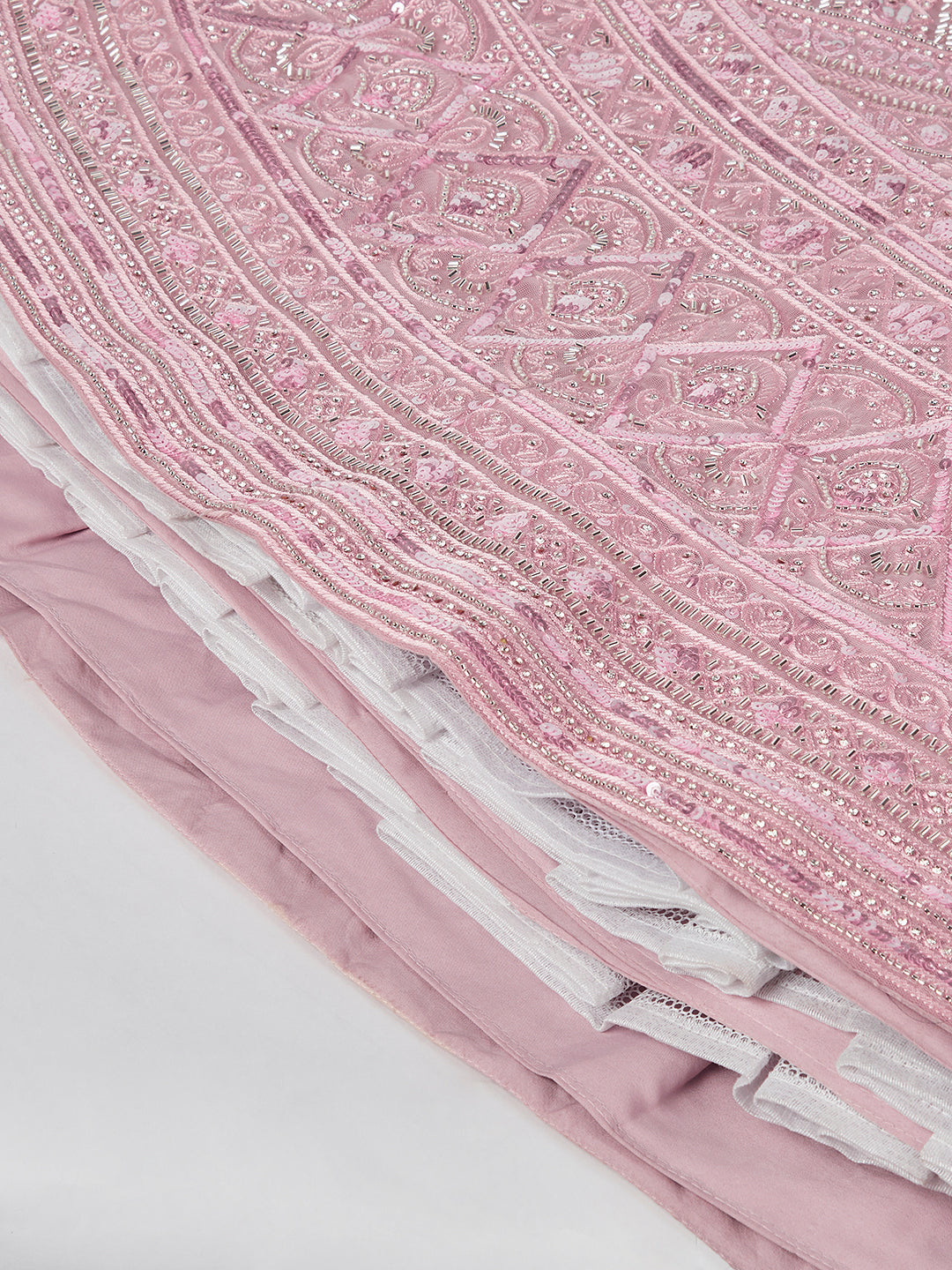 House of Panchhi Pink Net Cutdana, Sequins And Zarkan Embroidery Lehenga Choli & Dupatta | Grocsy