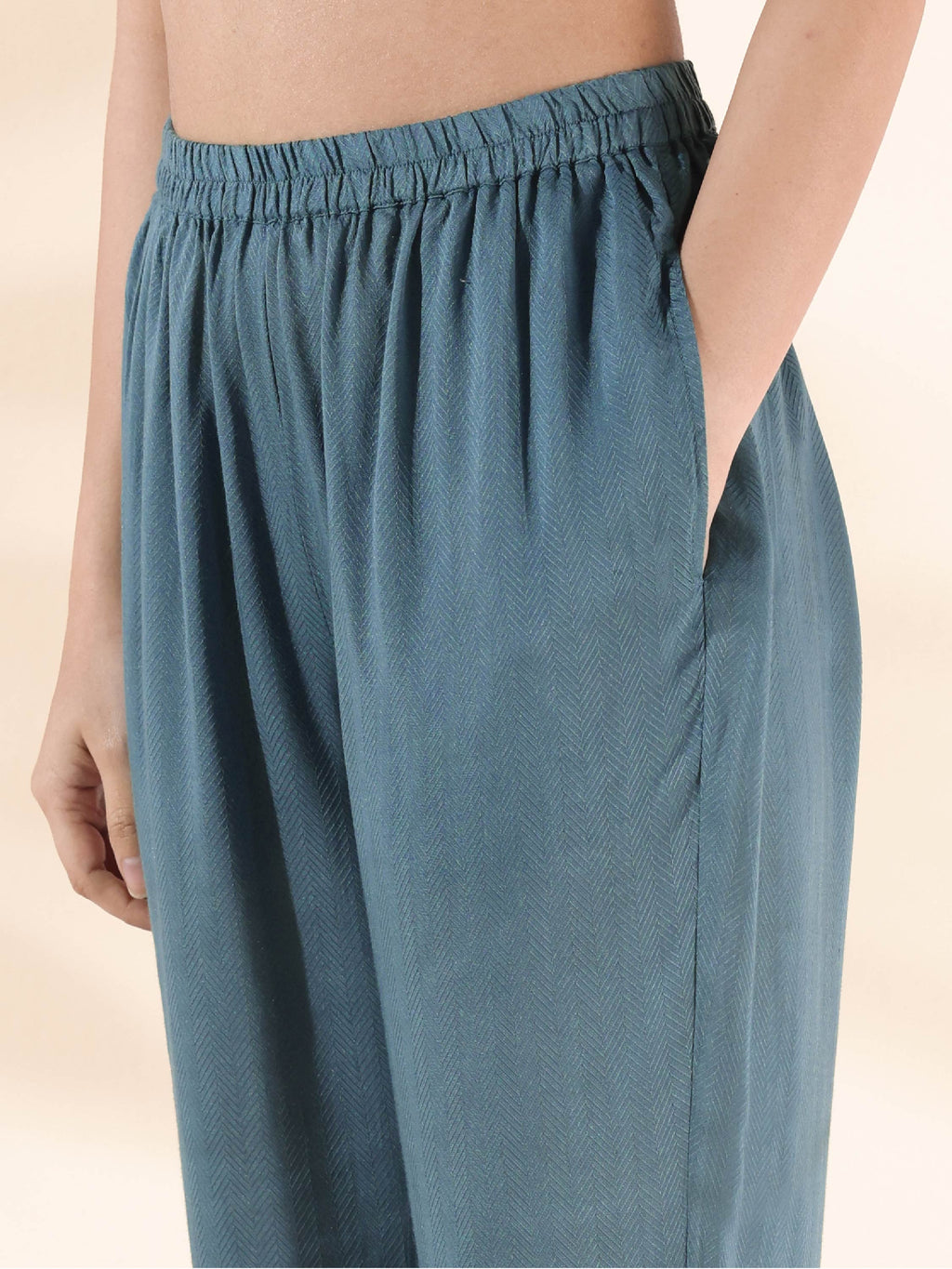 trueBrowns Turquoise Viscose Dobby Flared Kurta Pant Set | Grocsy
