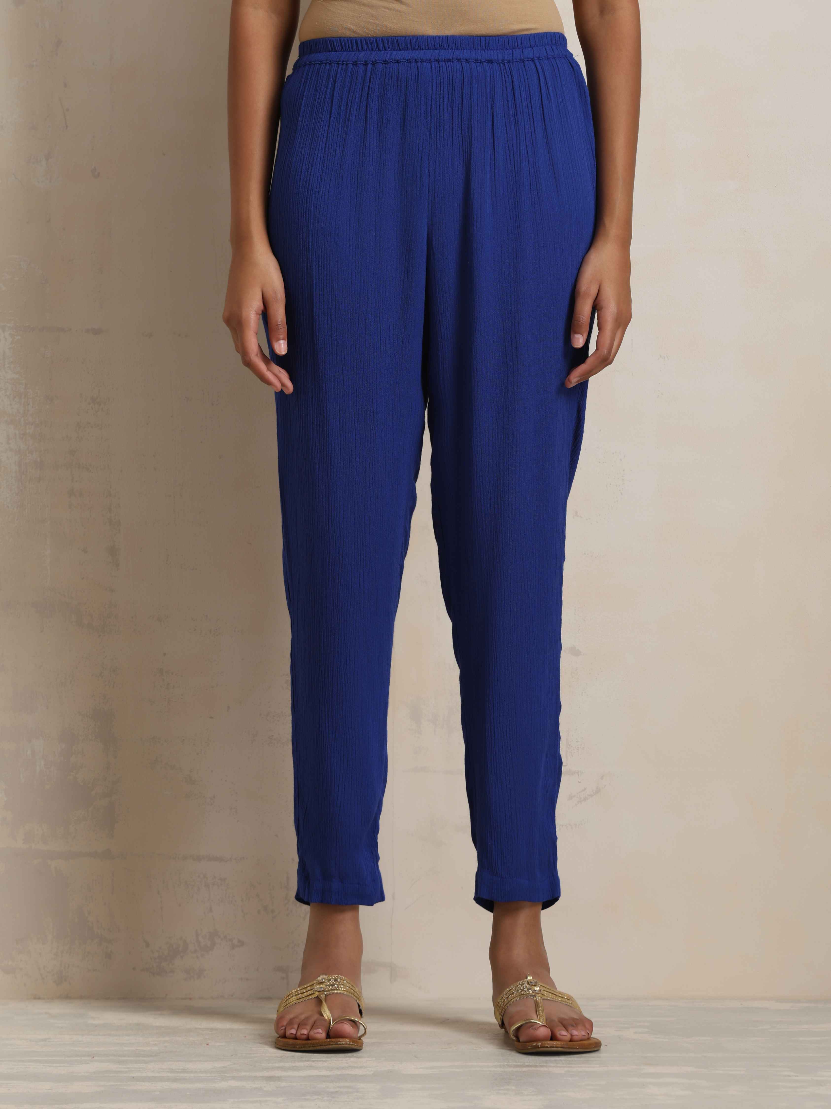 trueBrowns Blue Crinkle Flared Kurta Co-ord Set | Grocsy