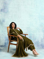 trueBrowns Mehandi Velvet Anarkali Kurta | Grocsy