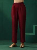 trueBrowns Maroon Diamond Viscose Silk Puff Sleeve Kurta Pant Set | Grocsy
