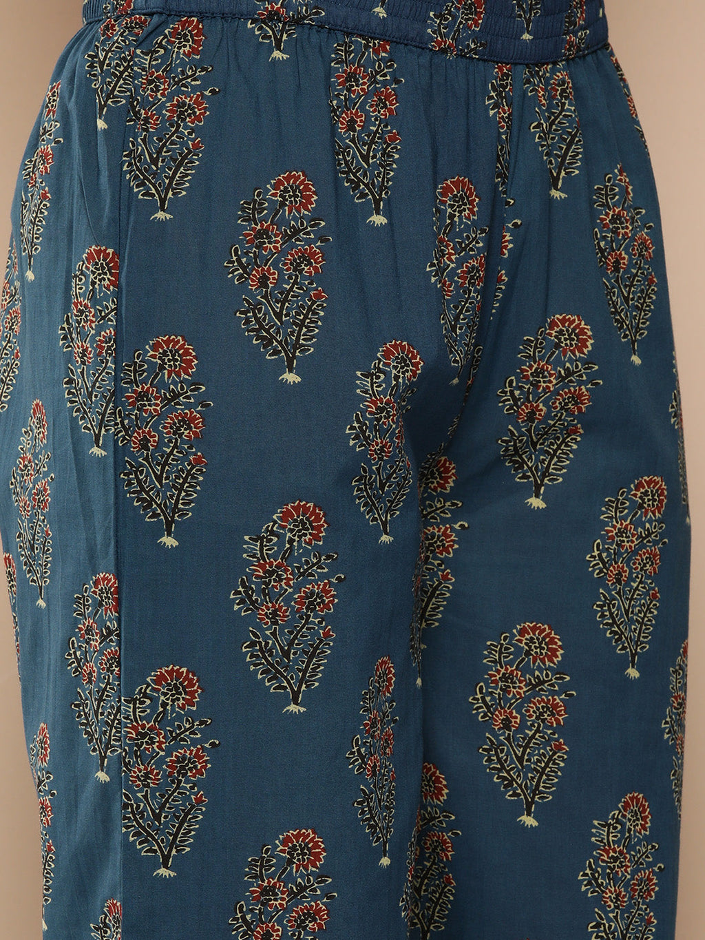 KSUT (House of Varanga) Blue And Rust Yoke Style Anarkali Paired With Printed Palazzo And Ombre Dupatta | Grocsy