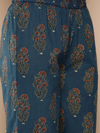 KSUT (House of Varanga) Blue And Rust Yoke Style Anarkali Paired With Printed Palazzo And Ombre Dupatta | Grocsy