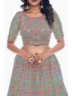 Myra Green Gota Silk Embroidered Designer Lehenga Choli | Grocsy