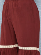 InWeave Women's Brick Rust Ajrakh Sharara Set With Dupatta | Grocsy