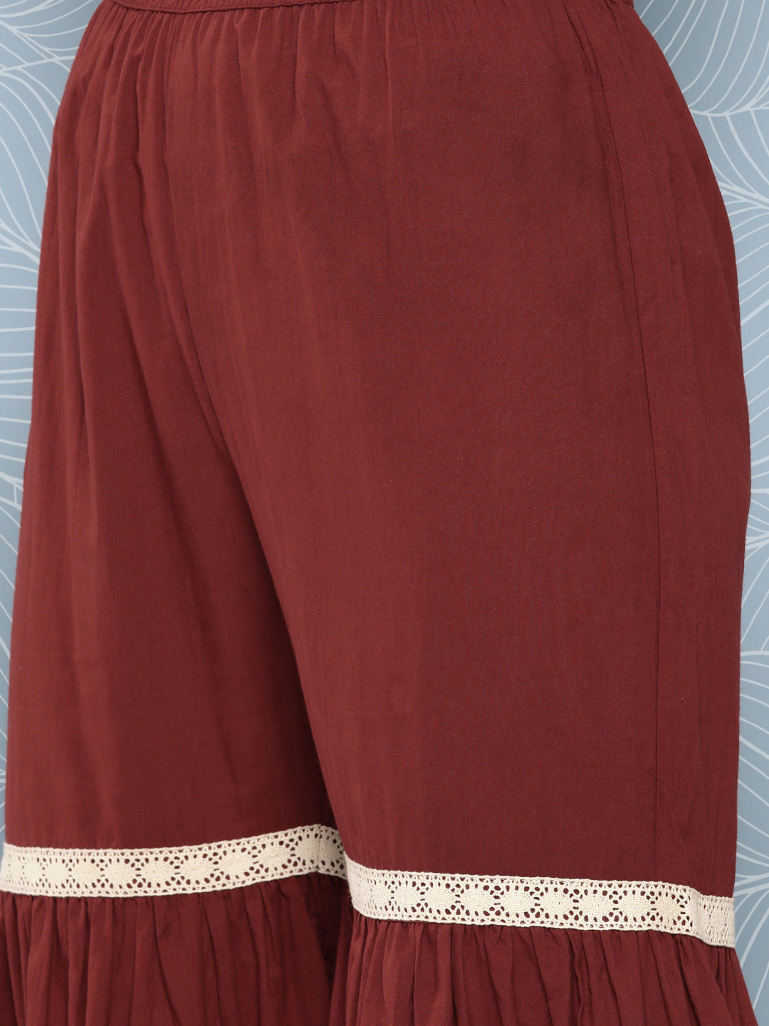 InWeave Women's Brick Rust Ajrakh Sharara Set With Dupatta | Grocsy