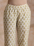 trueBrowns Green Buta On Off-White Block Print Cotton Co-Ord Set | Grocsy