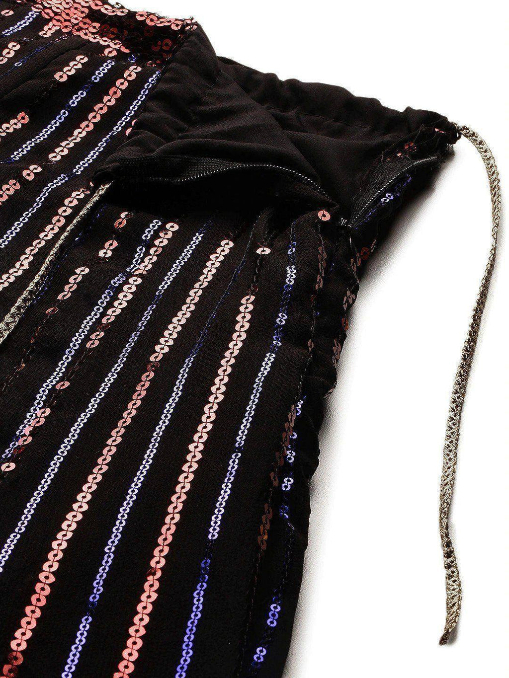 Tulsi Art Black Embellished Sequinned Semi-Stitched Myntra Lehenga & Unstitched Blouse With Dupatta | Grocsy