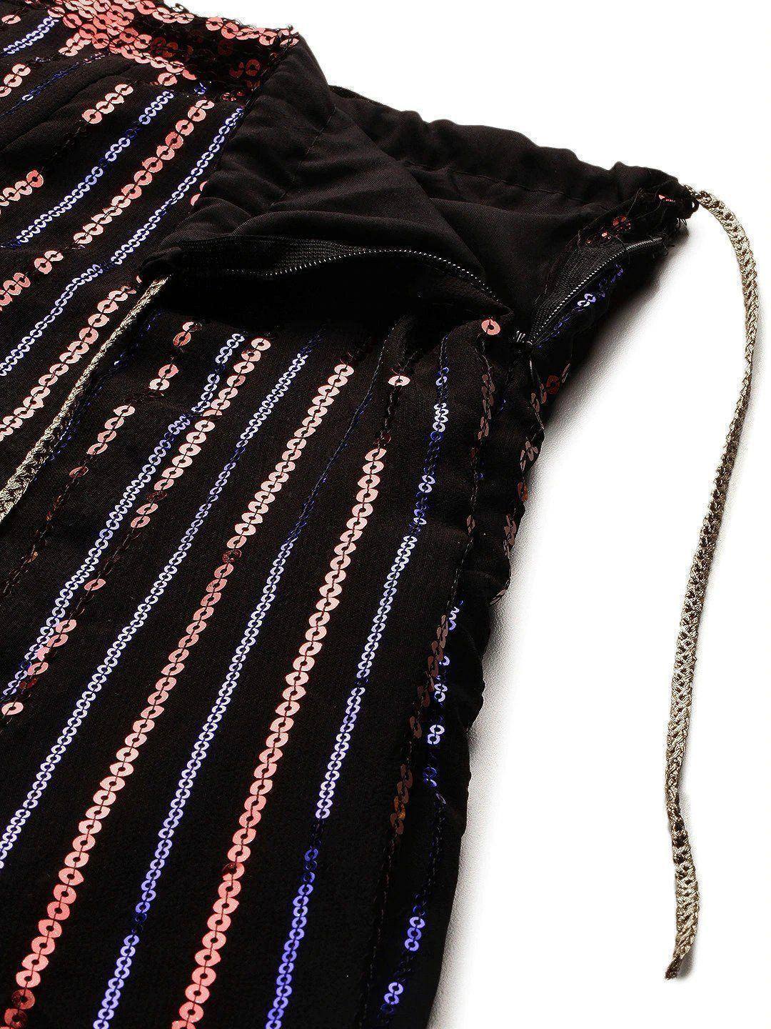 Tulsi Art Black Embellished Sequinned Semi-Stitched Myntra Lehenga & Unstitched Blouse With Dupatta | Grocsy
