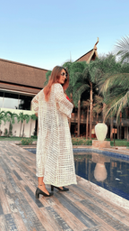 Noroke Sustainable fabric | Handloom checks Classic Gold Checks Cover Up Kaftan - Off White Gold | Grocsy