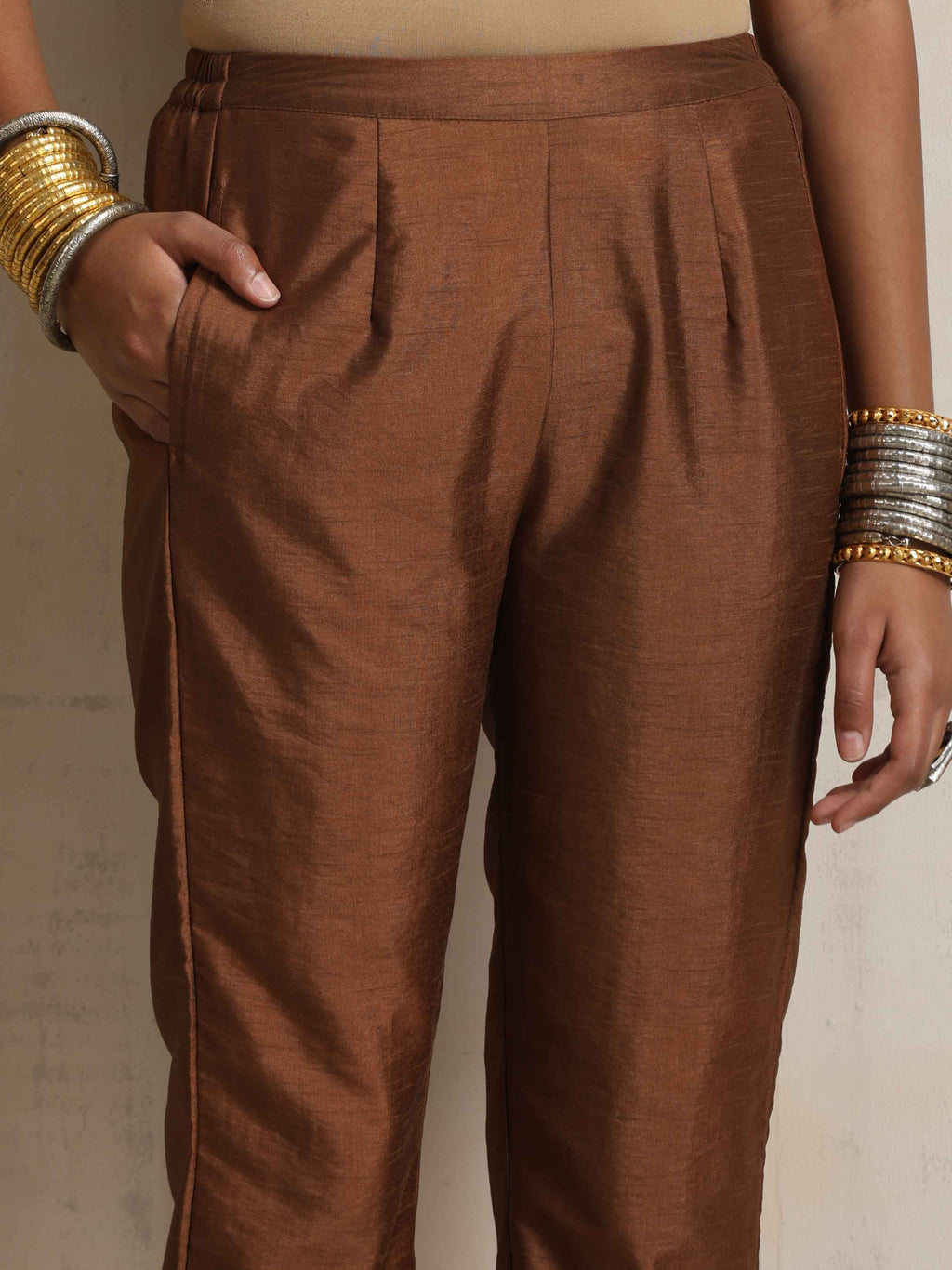 trueBrowns Brown Silk Slit Kurta Set | Grocsy