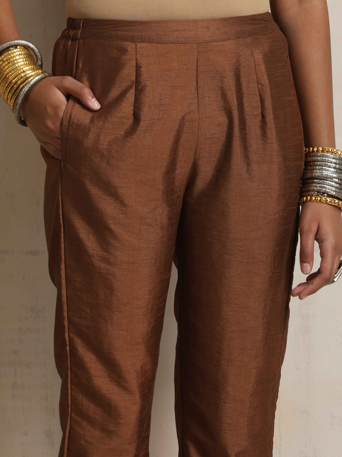 trueBrowns Brown Silk Slit Kurta Set | Grocsy