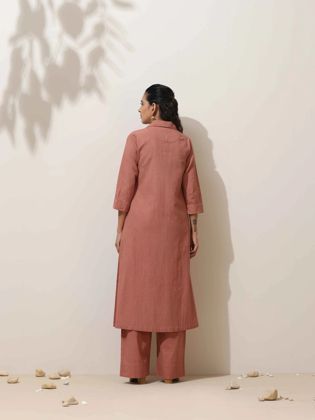 trueBrowns Peach Cotton Linen Kurta Pant Set | Grocsy