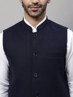 Even Apparels Men's Blue Pure Wool Nehru Jacket | Grocsy