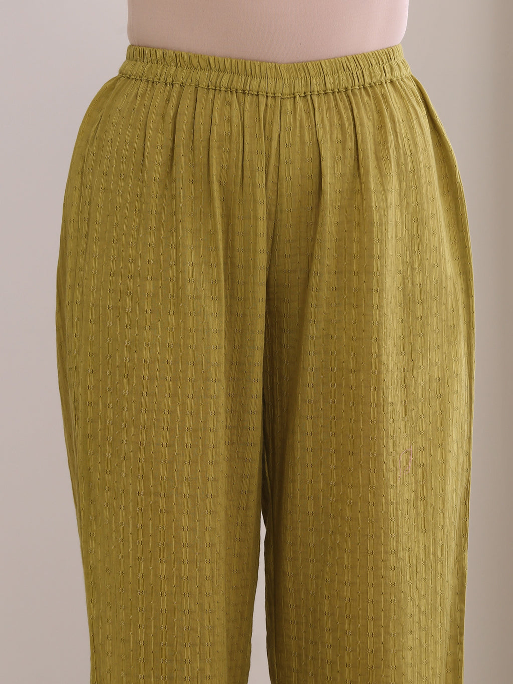 trueBrowns Avacado Green Dobby Flared Slit Kurta Pant Set | Grocsy