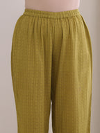 trueBrowns Avacado Green Dobby Flared Slit Kurta Pant Set | Grocsy
